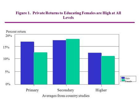Figure 1. Private Returns to Educating Females are High at All Levels Percent return 20% 15% 10% 5% 0% Primary SecondaryHigher Averages from country studies.