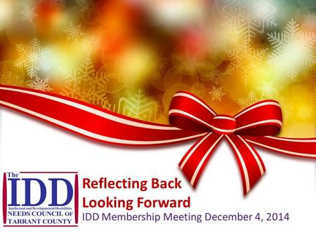 Reflecting Back Looking Forward IDD Membership Meeting December 4, 2014.