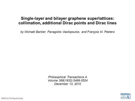 Single-layer and bilayer graphene superlattices: collimation, additional Dirac points and Dirac lines by Michaël Barbier, Panagiotis Vasilopoulos, and.