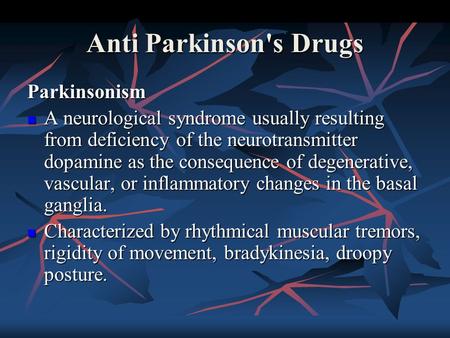 Anti Parkinson's Drugs Parkinsonism
