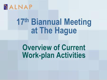 Overview of Current Work-plan Activities 17 th Biannual Meeting at The Hague.
