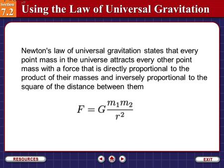 Newton's law of universal gravitation states that every point mass in the universe attracts every other point mass with a force that is directly proportional.