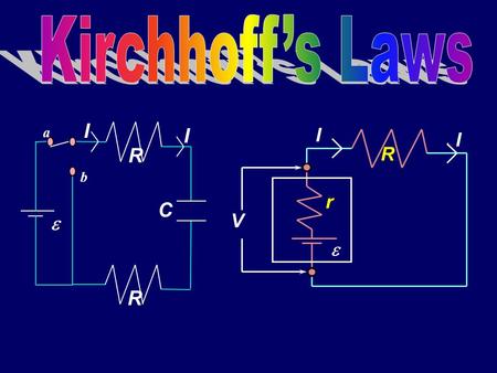 a b  R C I I R  R I I r V Yesterday Ohm’s Law V=IR Ohm’s law isn’t a true law but a good approximation for typical electrical circuit materials Resistivity.