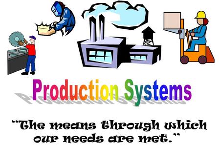“The means through which our needs are met.”. I. Two Types of Production Systems a. Manufacturing: making goods in a workshop or factory. b. Construction: