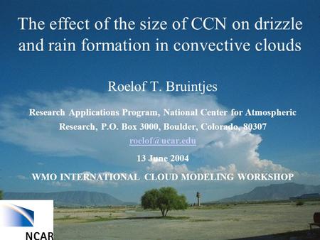 The effect of the size of CCN on drizzle and rain formation in convective clouds Roelof T. Bruintjes Research Applications Program, National Center for.