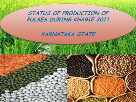 STATUS OF PRODUCTION OF PULSES DURING KHARIF 2011 KARNATAKA STATE STATUS OF PRODUCTION OF PULSES DURING KHARIF 2011 KARNATAKA STATE.