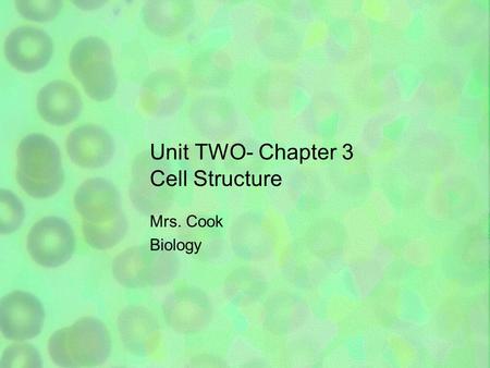 Unit TWO- Chapter 3 Cell Structure Mrs. Cook Biology.