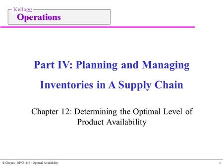 Chapter 12: Determining the Optimal Level of Product Availability