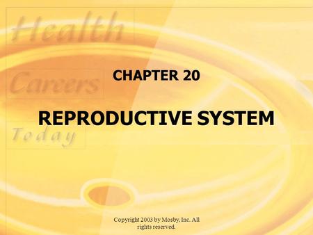 Copyright 2003 by Mosby, Inc. All rights reserved. CHAPTER 20 REPRODUCTIVE SYSTEM.