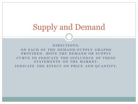 Supply and Demand Directions: