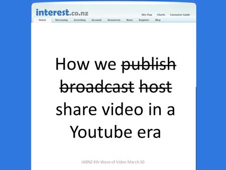 How we publish broadcast host share video in a Youtube era IABNZ 4th Wave of Video March 30.