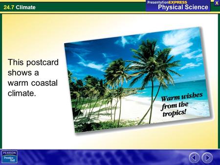 This postcard shows a warm coastal climate.