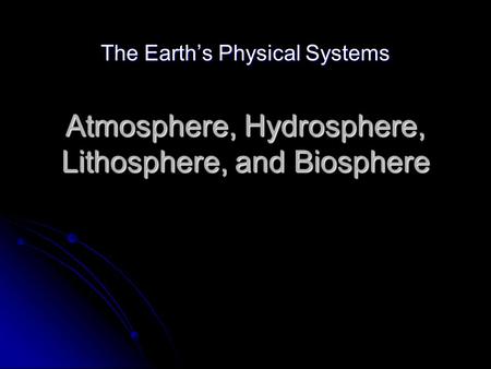 Atmosphere, Hydrosphere, Lithosphere, and Biosphere