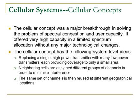 Cellular Systems--Cellular Concepts