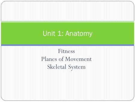 Fitness Planes of Movement Skeletal System Unit 1: Anatomy.