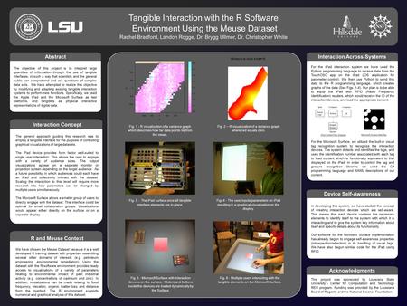 ` Tangible Interaction with the R Software Environment Using the Meuse Dataset Rachel Bradford, Landon Rogge, Dr. Brygg Ullmer, Dr. Christopher White `