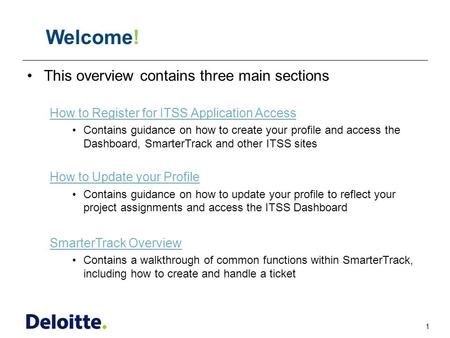 1 ITSS This overview contains three main sections How to Register for ITSS Application Access Contains guidance on how to create your profile and access.