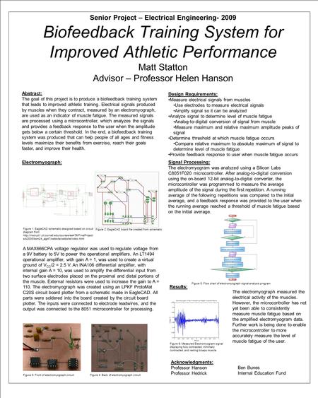 Senior Project – Electrical Engineering- 2009 Biofeedback Training System for Improved Athletic Performance Matt Statton Advisor – Professor Helen Hanson.