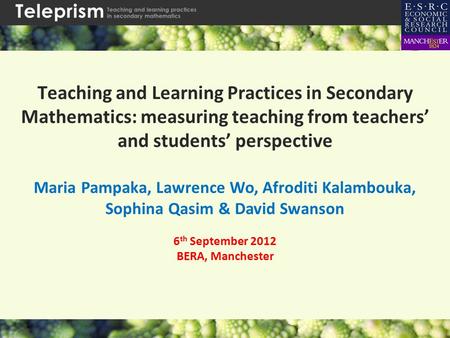Teaching and Learning Practices in Secondary Mathematics: measuring teaching from teachers’ and students’ perspective Maria Pampaka, Lawrence Wo, Afroditi.