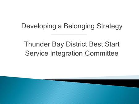 Developing a Belonging Strategy Thunder Bay District Best Start Service Integration Committee.
