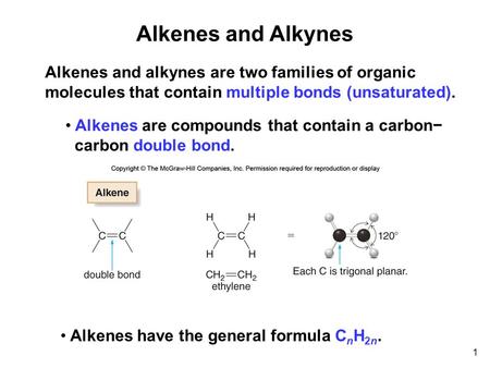 Alkenes and Alkynes Alkenes and alkynes are two families of organic
