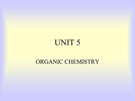 UNIT 5 ORGANIC CHEMISTRY What makes a compound organic? Organic compounds –Contain both carbon and hydrogen, Ex. C 6 H 12 O 6 Inorganic compounds –Do.