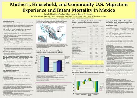 Mother’s, Household, and Community U.S. Migration Experience and Infant Mortality in Mexico Erin R. Hamilton, Andres Villarreal, and Robert A. Hummer Department.