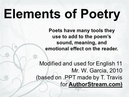 Elements of Poetry Modified and used for English 11