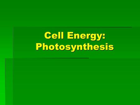 Cell Energy: Photosynthesis. Where Does Energy Come From?  Autotrophs: Use light energy from the sun to produce food necessary to give them energy. 
