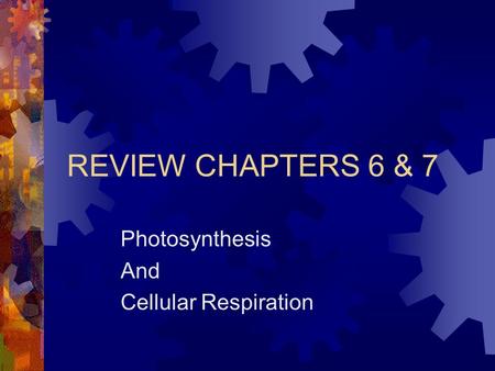 REVIEW CHAPTERS 6 & 7 Photosynthesis And Cellular Respiration.