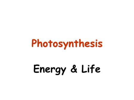 Photosynthesis Energy & Life.