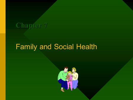 Family and Social Health Chapter 7. Health Goal #11: I Will Develop Healthful Family Relationships A family is a group of people who are related by blood,
