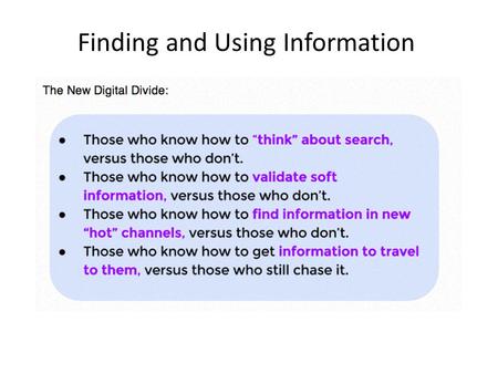Finding and Using Information. Curating Content curation is the process of sorting through the vast amounts of content on the web and presenting it in.
