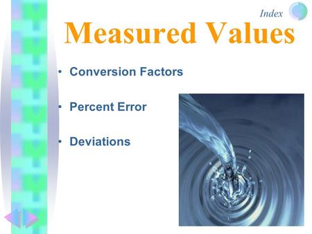 Index Measured Values Conversion Factors Percent Error Deviations.