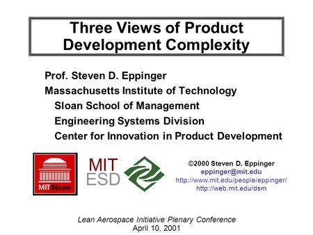 Three Views of Product Development Complexity