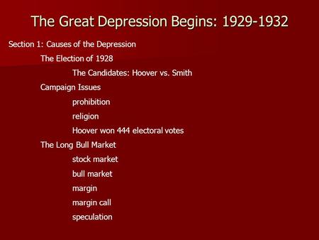 The Great Depression Begins: