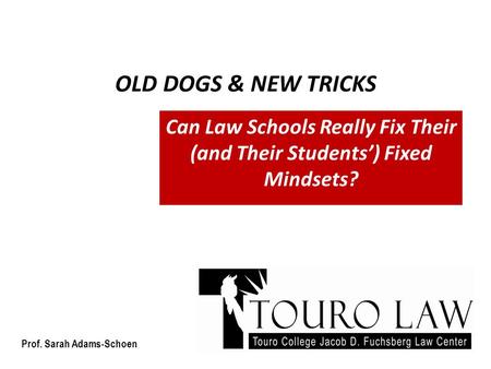 OLD DOGS & NEW TRICKS Can Law Schools Really Fix Their (and Their Students’) Fixed Mindsets? Prof. Sarah Adams-Schoen.