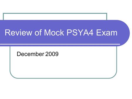Review of Mock PSYA4 Exam December 2009. Review BATs Use strategies to improve my grade in the exam Use a mark scheme to assess performance.