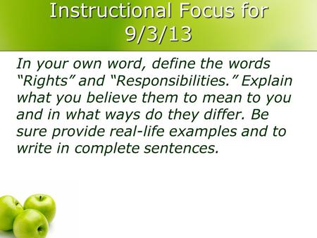Instructional Focus for 9/3/13