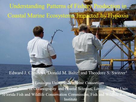 Understanding Patterns of Fishery Production in Coastal Marine Ecosystems Impacted by Hypoxia Edward J. Chesney 1, Donald M. Baltz 2 and Theodore S. Switzer.