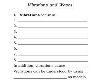 I. Vibrations occur in: 1.______________________________________ 2. ______________________________________ 3. ______________________________________ 4.