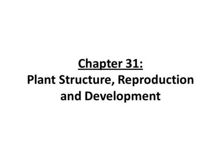 Chapter 31: Plant Structure, Reproduction and Development
