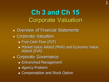 Ch 3 and Ch 15 Corporate Valuation