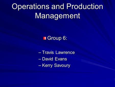 Operations and Production Management