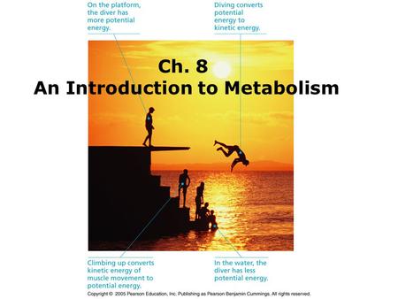 Ch. 8 An Introduction to Metabolism. I.Introduction A.The cell has thousands of chemical reactions occurring within a microscopic space. -Example: Cellular.