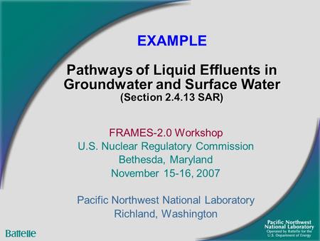 FRAMES-2.0 Workshop U.S. Nuclear Regulatory Commission