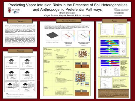 Predicting Vapor Intrusion Risks in the Presence of Soil Heterogeneities and Anthropogenic Preferential Pathways Brown University Ozgur Bozkurt, Kelly.