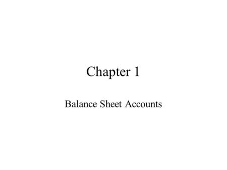 Chapter 1 Balance Sheet Accounts. Big Ideas Define accounting terms related to starting a service business organized as a proprietorship Identify accounting.