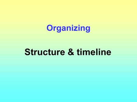 Organizing Structure & timeline.