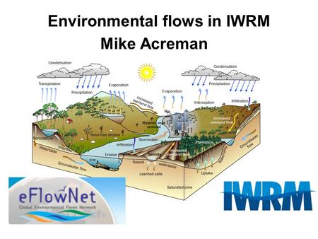 Environmental flows in IWRM Mike Acreman. IWRM goals Economically efficient water use Assessments of supplies, sound allocation, efficient technologies.